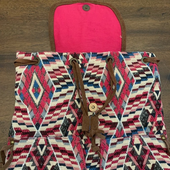 American Eagle Backpack Pink Aztec Western Pattern Style Bag Brown - Picture 2 of 4